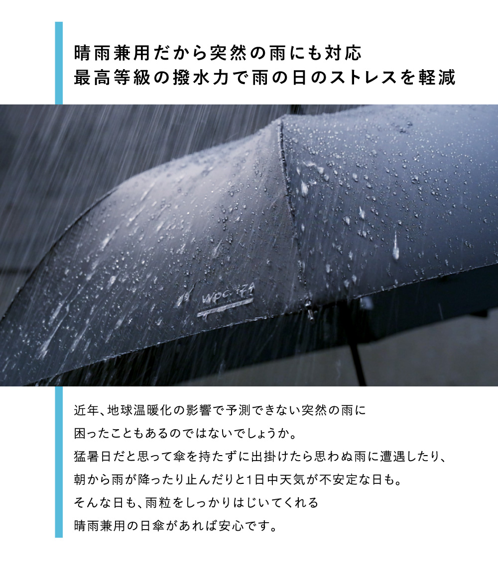 最高等級のはっ水力で突然の雨にも対応できます